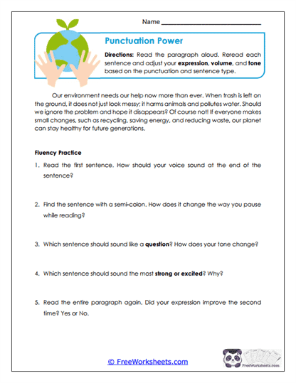 Punctuation Power Worksheet