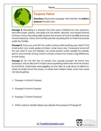 Purpose Patrol Worksheet