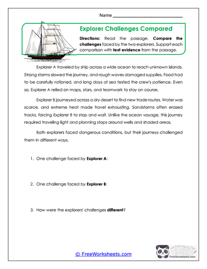 Explorer Challenges Compared Worksheet
