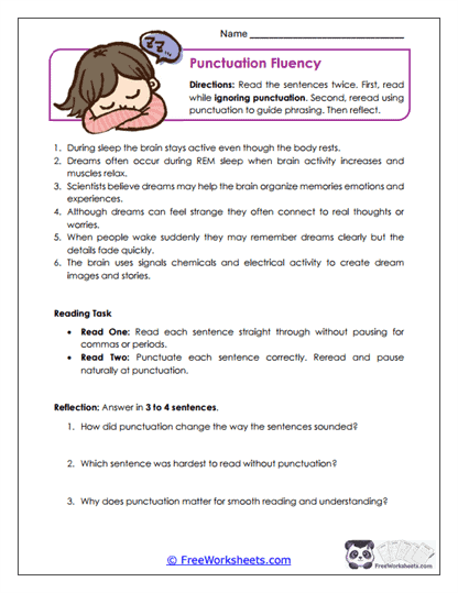 Punctuation Fluency Worksheet