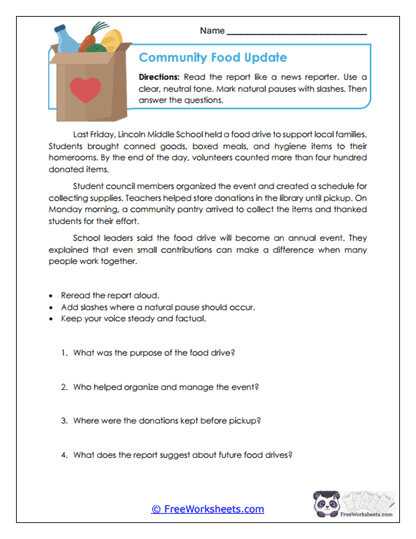 Community Food Update Worksheet