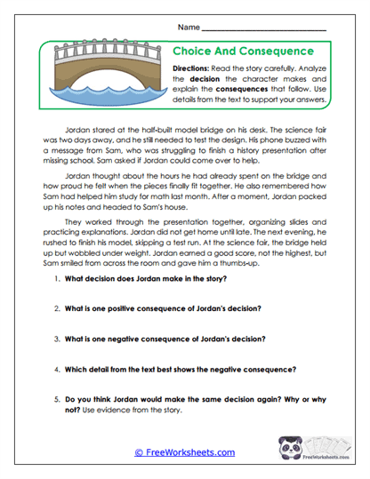 Choice And Consequence Worksheet