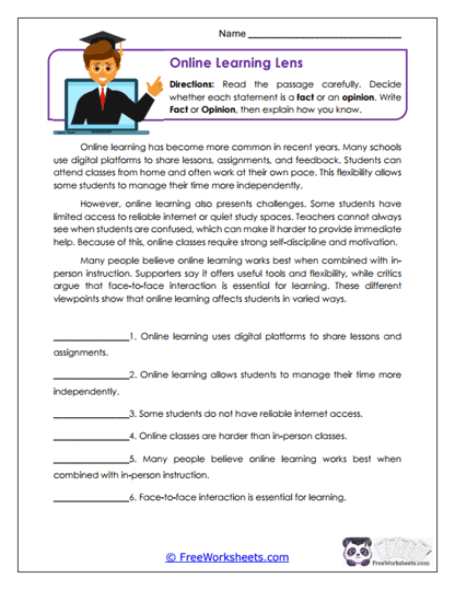 Online Learning Lens Worksheet