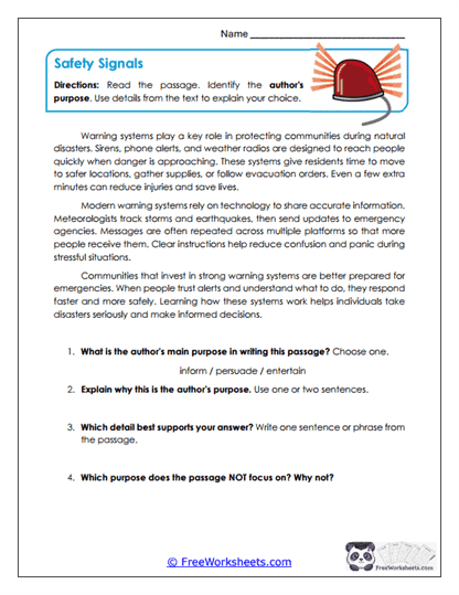 Safety Signals Worksheet