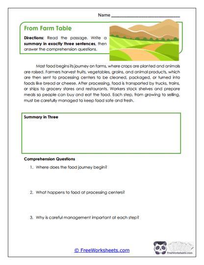 From Farm Table Worksheet