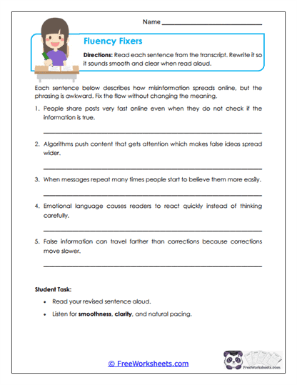 Fluency Fixers Worksheet