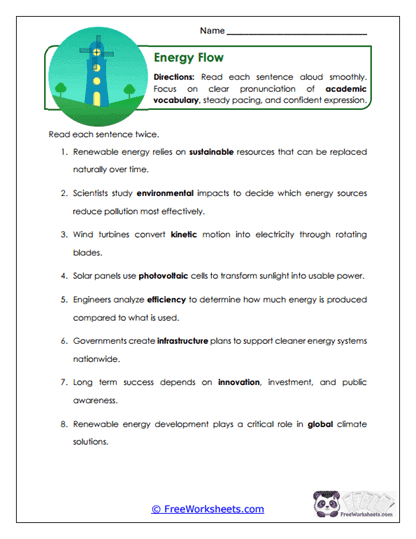Energy Flow Worksheet