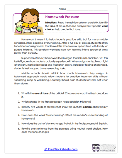 Homework Pressure Worksheet