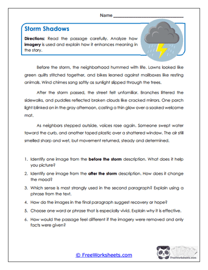 Storm Shadows Worksheet