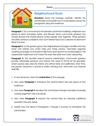 Neighborhood Roots Worksheet
