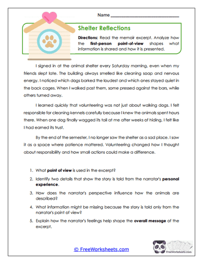Shelter Reflections Worksheet