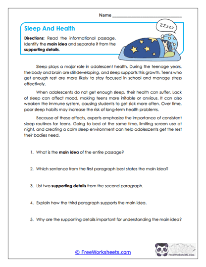 Sleep And Health Worksheet