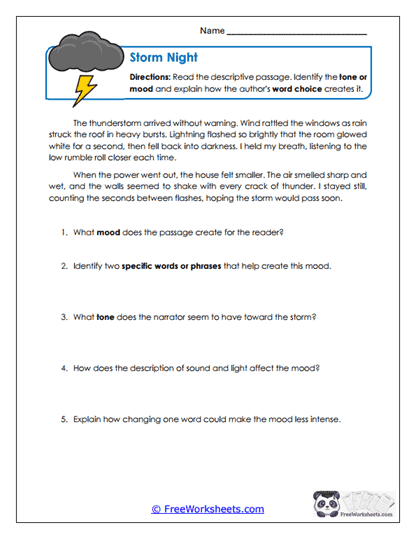 Storm Night Worksheet