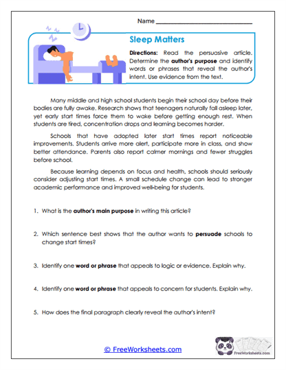 Sleep Matters Worksheet