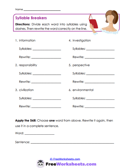 Syllable Strategy Worksheet