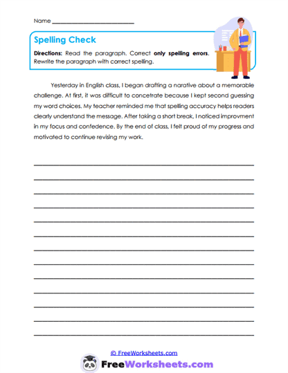 Spelling Proofread Worksheet