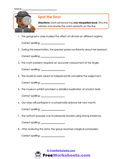 Error Detection Worksheet