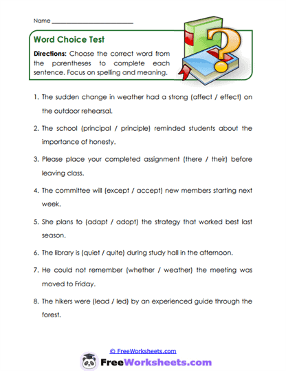 Meaning Matches Worksheet