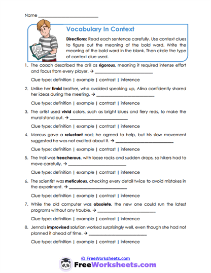 Grade 7 Vocabulary Worksheet Collection