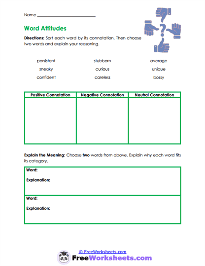 Connotation Sorting Worksheet