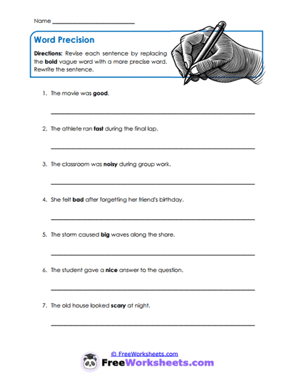 Precise Vocabulary Worksheet