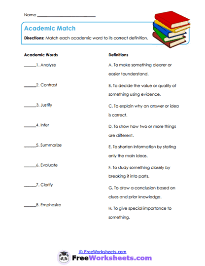 Academic Meanings Worksheet