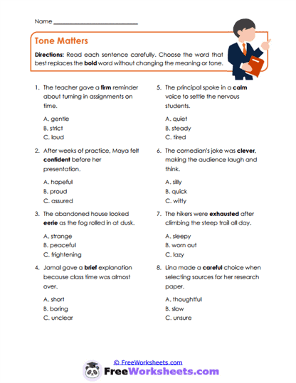 Tone Shifts Worksheet