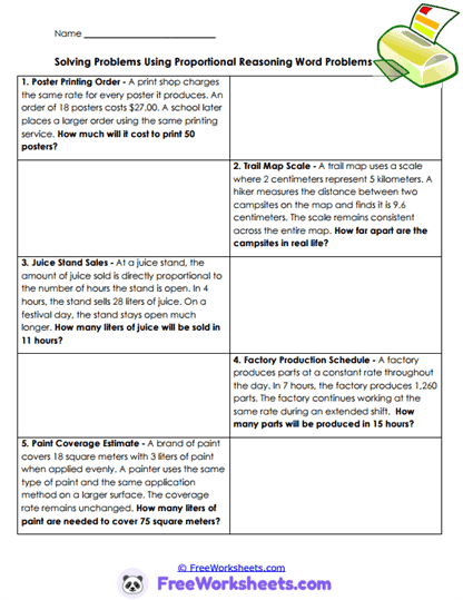 Solving Real-Life Proportion Stories Worksheet