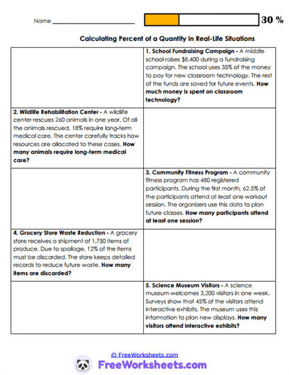 Percent Applications Worksheet