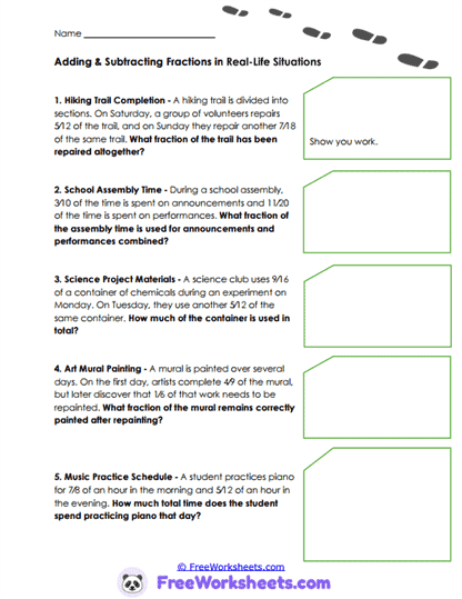 Everyday Fraction Situations Worksheet