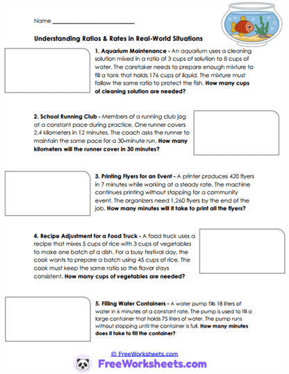 Real-World Rates and Proportions Worksheet