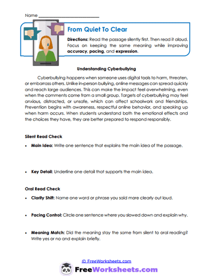 From Quiet To Clear Worksheet