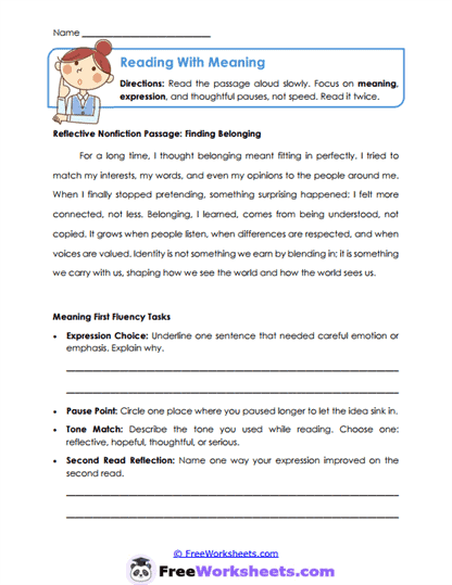Reading With Meaning Worksheet
