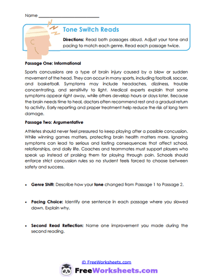 Tone Switch Reads Worksheet