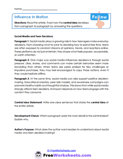 Influence In Motion Worksheet