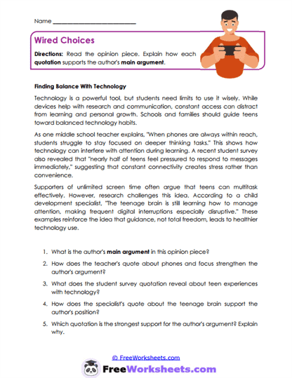 Wired Choices Worksheet