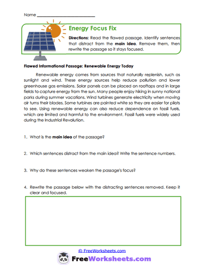 Energy Focus Fix Worksheet