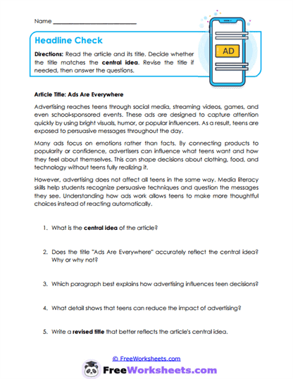 Headline Check Worksheet