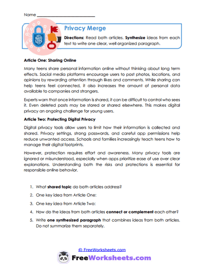Privacy Merge Worksheet