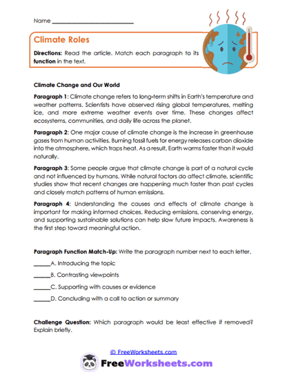 Climate Roles Worksheet
