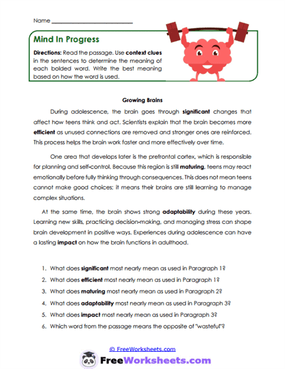 Mind In Progress Worksheet