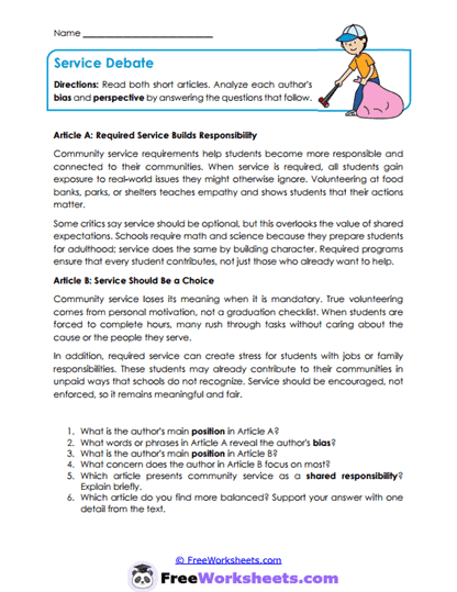 Service Debate Worksheet