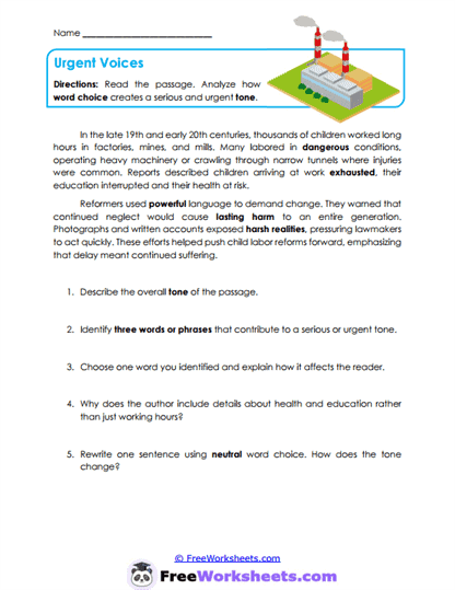 Urgent Voices Worksheet