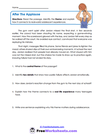 After The Applause Worksheet