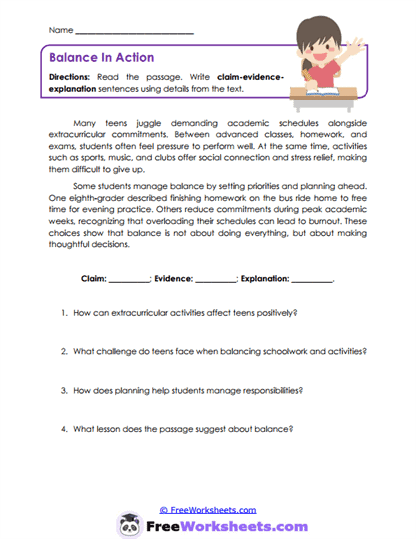 Balance In Action Worksheet