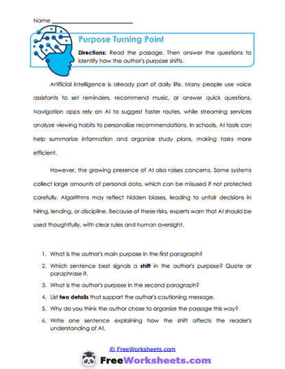 Purpose Turning Point Worksheet