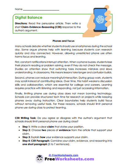 Digital Balance Worksheet