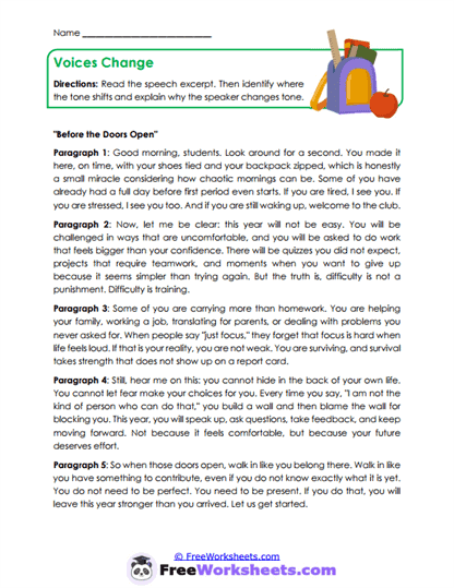 Voices Change Worksheet