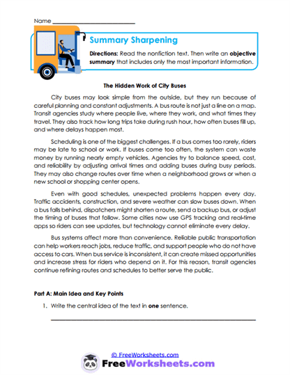 Summary Sharpening Worksheet