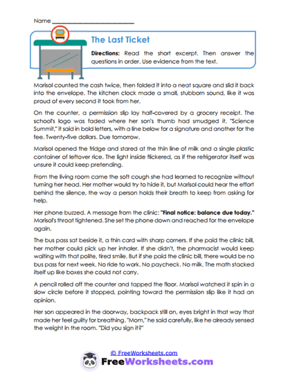 The Last Ticket Worksheet